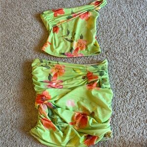 White Fox Boutique Floral Two-Piece Set in Green and Orange